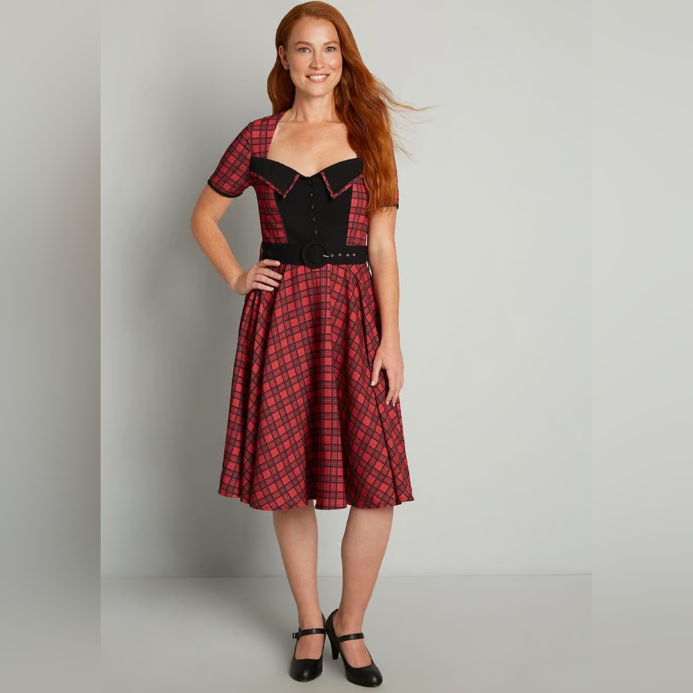 NWT Timeless London Red Plaid Swing Dress - 18 US (4X UK)